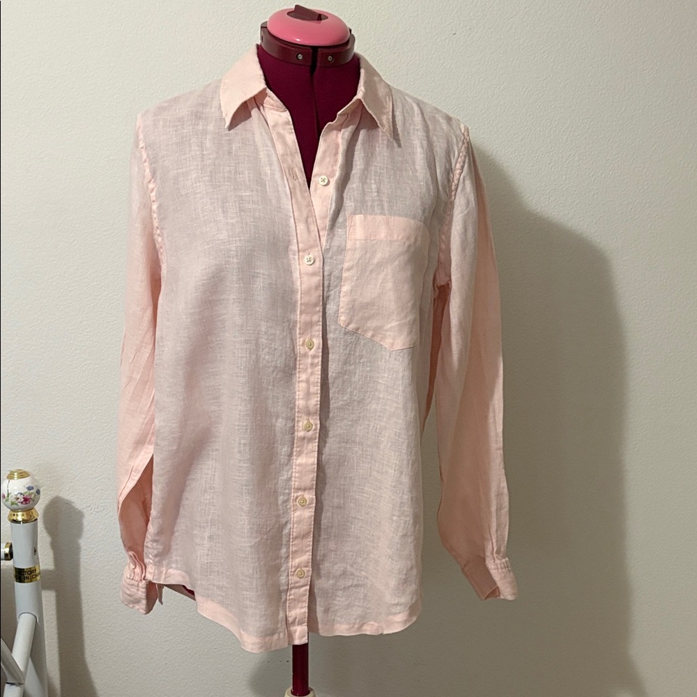 Gap shirt Size Smaller Pink Button-Up Shirt Made in Indonesia 100% linen